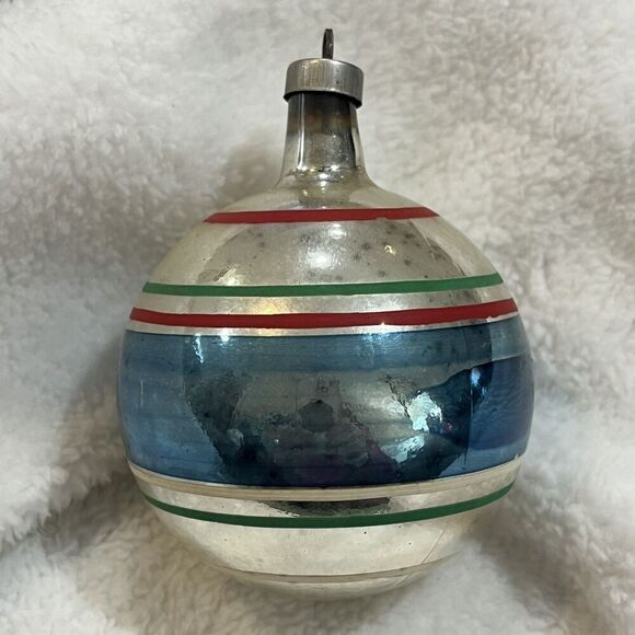 Vintage 1950’s Mercury Glass & Striped Ornament**U.S.A.**3.5”H** - Picture 4 of 9
